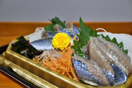 Sanma (pacific saury) sashimi purchased at a supermarket in Tokyo, Japan