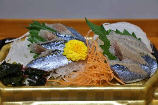 Sanma (pacific saury) sashimi purchased at a supermarket in Tokyo, Japan