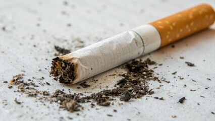 Cigarette with ash and burnt filter