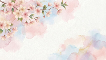 水彩紙の温かみのある質感に、淡いピンクの桜がふんわりと咲き誇るグラフィックです。透き通るような色彩のにじみが、見る人に深い安らぎと希望を与えます。春のキャンペーンや新たな成長、調和を伝えるメッセージカードなどの用途に美しく寄り添います。