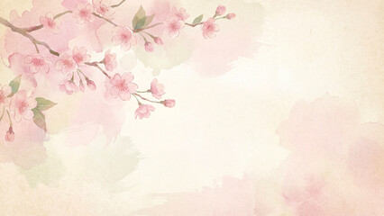 水彩紙の温かみのある質感に、淡いピンクの桜がふんわりと咲き誇るグラフィックです。透き通るような色彩のにじみが、見る人に深い安らぎと希望を与えます。春のキャンペーンや新たな成長、調和を伝えるメッセージカードなどの用途に美しく寄り添います。