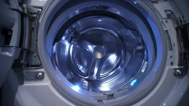 Medium shot of AIdriven washing machine adjusting cycles based on fabric type and soil level for efficient cleaning and fabric care.