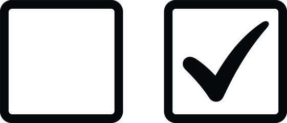 Checkbox icon set, empty and checked box symbols, selection interface concept, yes confirmation sign, user choice control, minimal flat vector design © Ponkaj Creatives