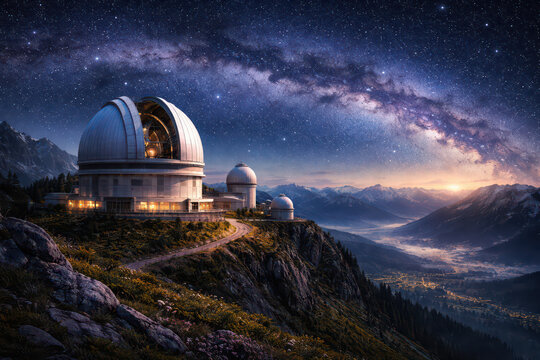 A stunning observatory against a starry night sky with the Milky Way visible.