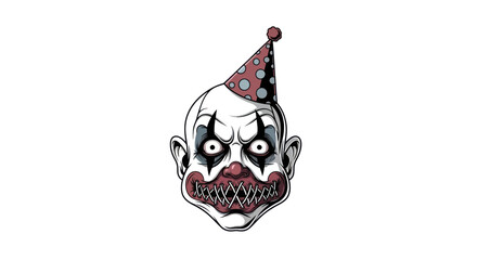 Scary Clown Face with Evil Grin and Party Hat - Horror Illustration © Deni