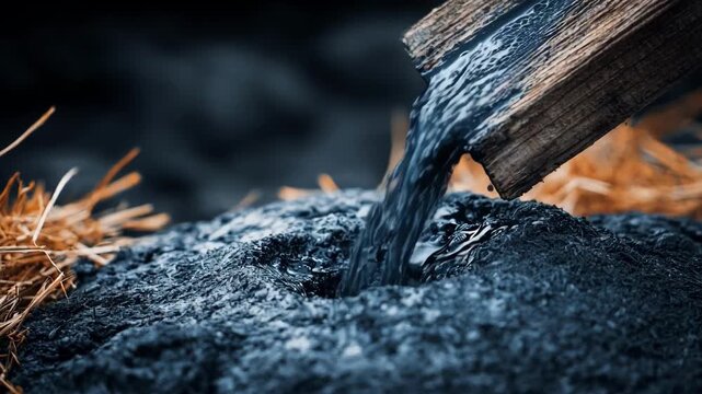 Medium shot of agricultural organic waste being converted into nutrientrich biochar to enhance soil fertility and crop yields on a rural farm.