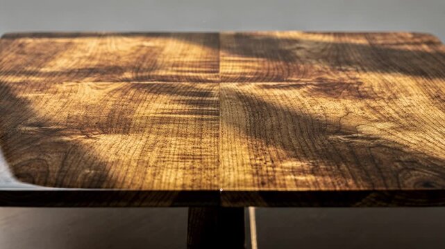 Medium shot of glossy bookmatched veneer panels with straight grain patterns highlighting precise alignment and premium craftsmanship in woodwork.