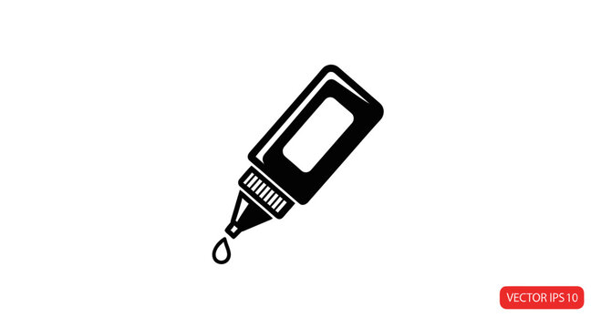 Black icon of a squeeze bottle with a drop falling from its nozzle, isolated on white background.