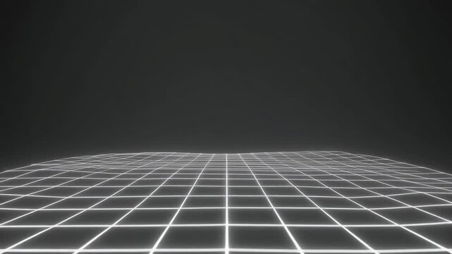 A grid pattern stretches into the distance viewed from a low angle on a dark background