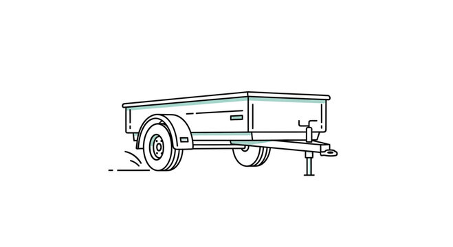 Simple Line Drawing of a Flatbed Trailer on White Background