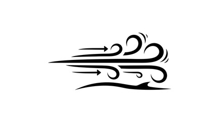 Naklejka premium Stylized Black and White Wind Icon with Swirling Gusts and Arrows