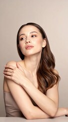 Elegant Beauty Portrait of Young Woman with Flawless Skin and Soft Natural Makeup &ndash; Skincare and Cosmetic Concept