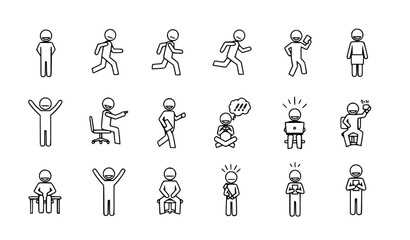 Fototapeta premium Human activities and emotions flat design vector illustration, scalable daily life actions and gestures set for infographics