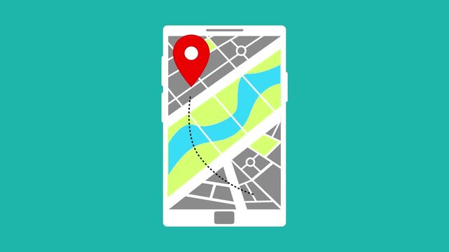 Smartphone Map with Location Pin Navigation Concept Animation