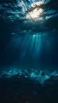 Sunlight filters through ocean water surface in vector eps illustration underwater.