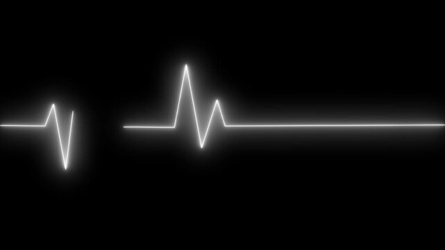 Glowing ECG heartbeat line turning into flatline animation on black background