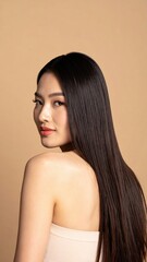 Natural Beauty Close Up Portrait of Young Asian Woman with Flawless Skin and Subtle Makeup &ndash; Skincare Concept