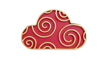 Red and Gold Cloud Ornament with Swirls