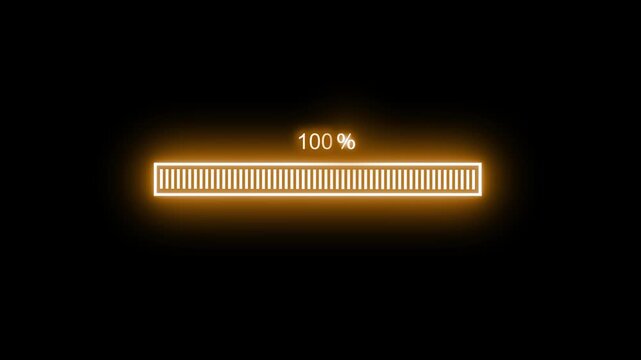 Neon loading bar percent animation on black background