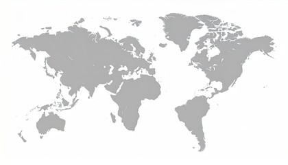 Fototapeta premium World map outline in light grey on a white background