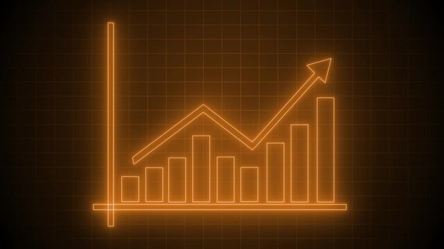 Neon growth chart icon on dark background animation