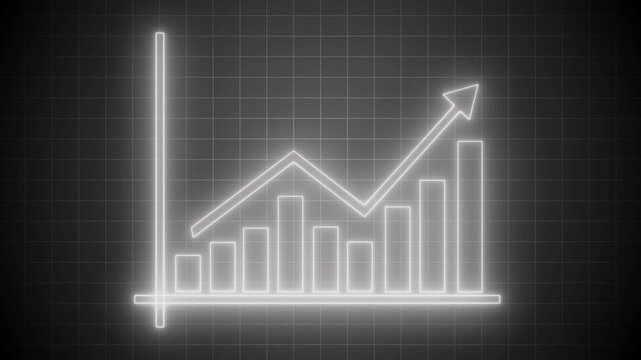 Neon growth chart icon on dark background animation