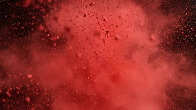 Vibrant red powder exploding dynamically on a stark black background