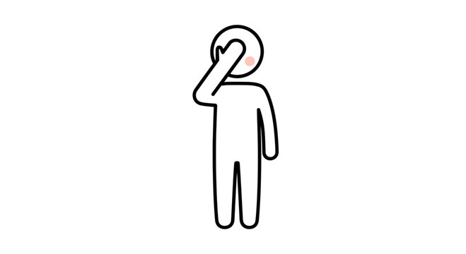 Minimalist stick figure icon depicting an embarrassed person covering their face with one hand and