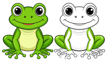 Obraz premium Two cheerful green frogs sitting side by side in a playful pose isolated on transparent background
