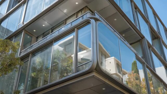 Medium shot showcasing sleek glass installations on a dormitory facade to boost natural light and energy efficiency