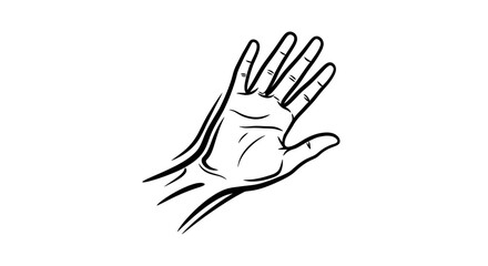 Stylized artistic drawing of a human hand gesture with open palm on a plain white background