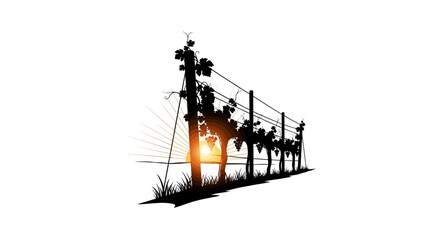 Naklejka premium Vibrant Vineyard Silhouette at Golden Sunset hour revealing lush grapevines and agricultural beauty