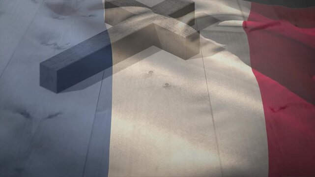 Overhead light pulsing initiating ripples as tricolor fabric waving, revealing X showcasing texture