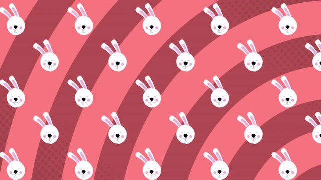 On loop start rabbit heads shifting diagonally while pink bands spiraling, forming loop wallpaper