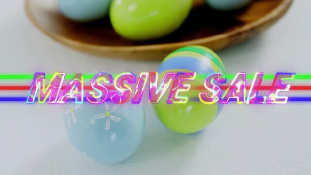 Neon emerging, chrome MASSIVE SALE forming, pastel eggs shifting while bowl rising promoting sale