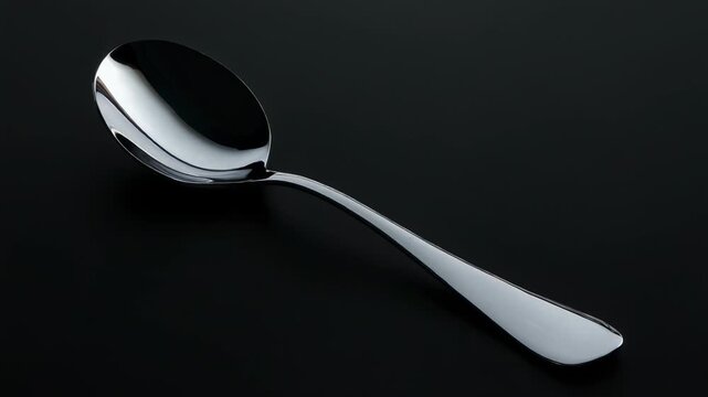 Stainless steel spoon with reflective bowl and slim handle