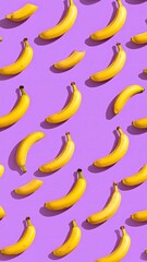 Banana fruit pattern on violet. Yummy, healthy food