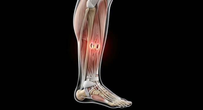 Shin Splints Anatomy Illustration Showing Muscles Bone and Tendons Painful Inflamed Area in Lower Leg Medical Concept of Injuries Caused by Exercise Overuse or Poor Fitting Shoes