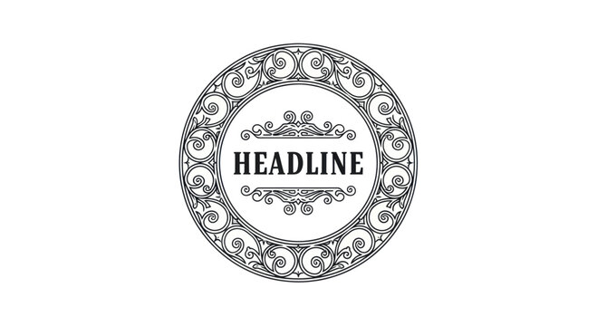 Elegant Ornate Circular Frame with Headline Text Placeholder.
