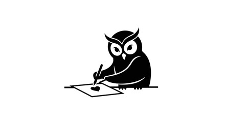 Intelligent nocturnal bird skillfully sketching a heartfelt symbol onto a pristine white page