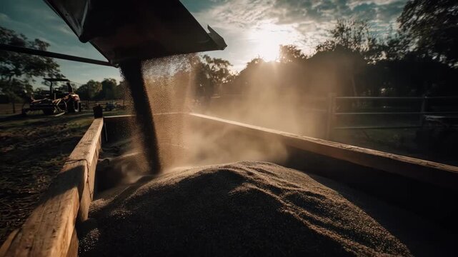 Medium shot of agricultural organic waste being converted into nutrientrich biochar to enhance soil fertility and crop yields on a rural farm.