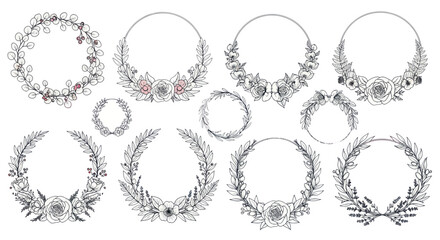 Obraz premium Hand-drawn Floral Wreaths and Circles - Elegant Botanical Borders