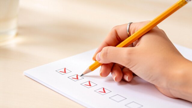 Hand checking boxes on a checklist