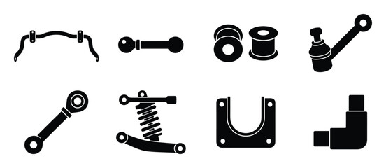 Fototapeta premium Car suspension parts vector set. Sway bar, tie rod, bushings, ball joint and strut components.
