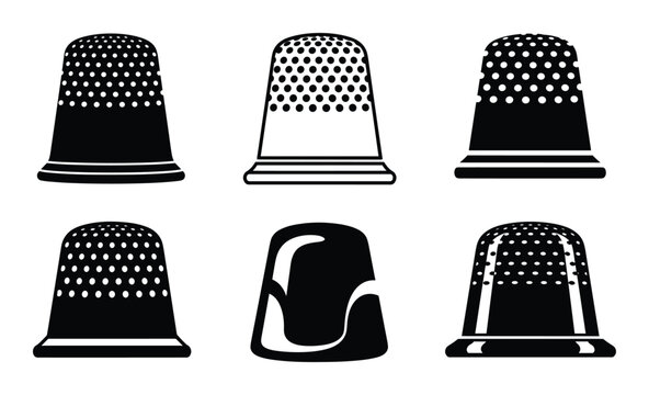Collection of six vector thimble icons. Sewing thimble design, thimble for sewing and needlework, sewing equipment