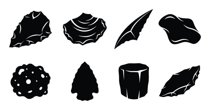 Collection of Stone Tools and Arrowhead Artifacts Vector Illustration, Various Shaped and Sized Stone Age Tools