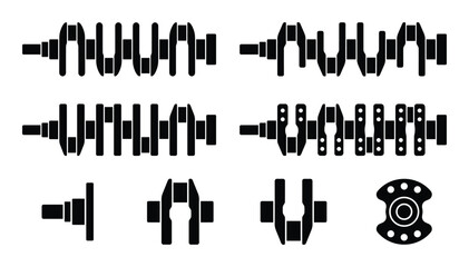 Crankshaft vector illustrations, automotive engine crankshaft set of different designs, engine components and mechanics designs