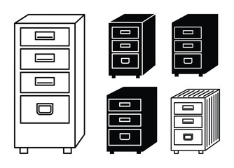 Filing cabinet vector illustration set, office furniture, isolated background, cabinet icons and designs.