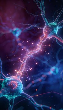 Futuristic neuron synapse with glowing impulse