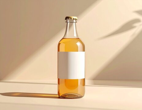Minimal amber beverage bottle mockup with blank label packaging design